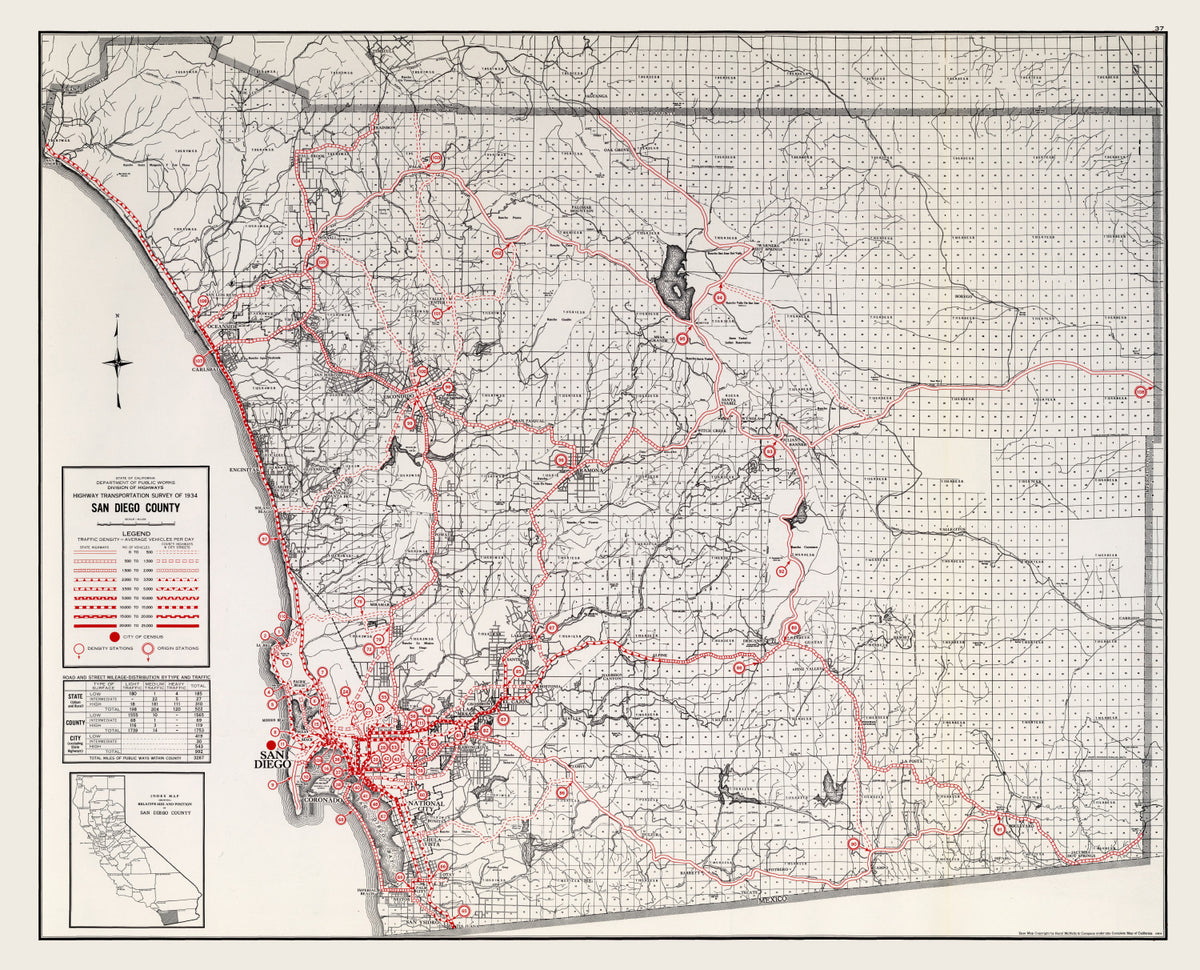 Preview of Vintage Map of San Diego County, California 1935