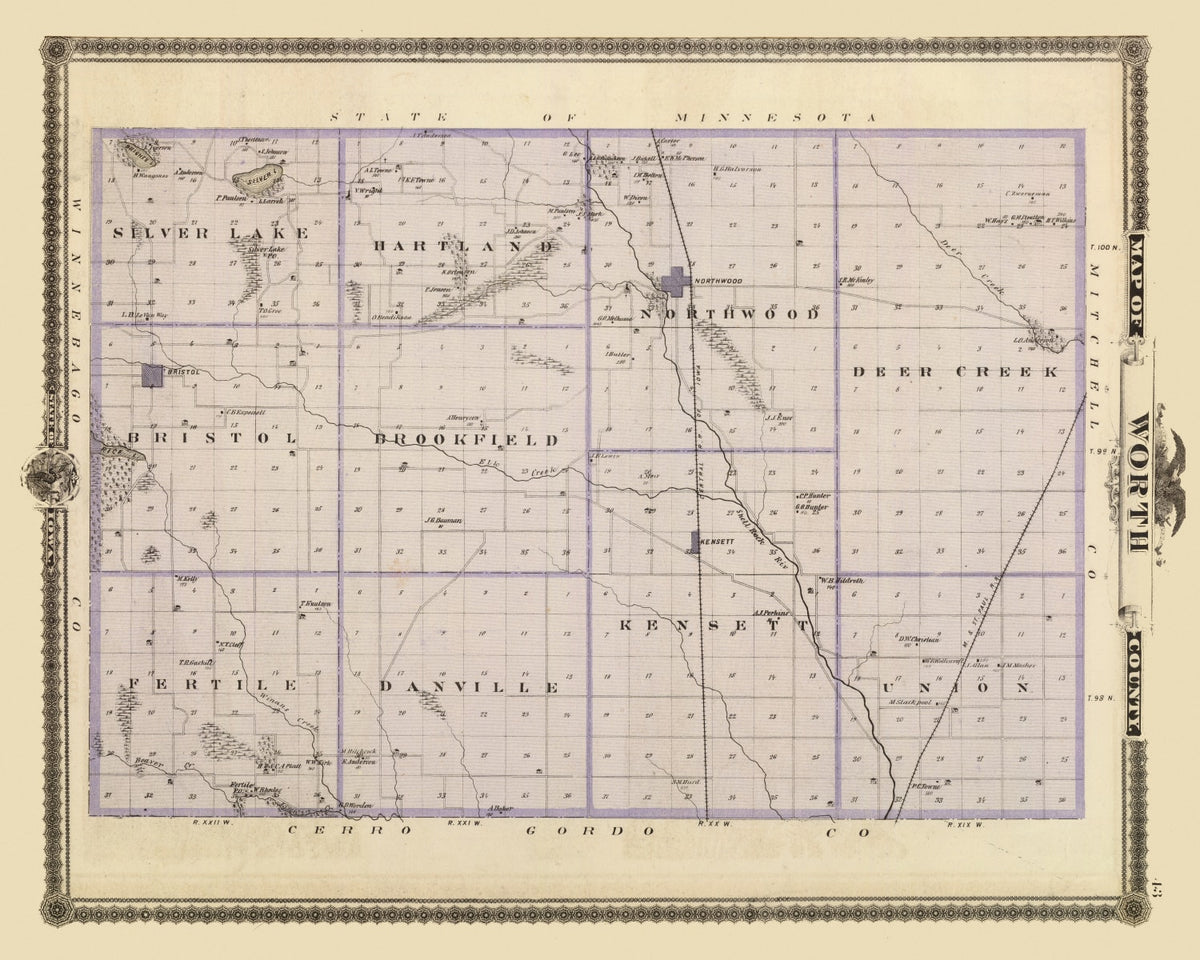 Preview of Vintage Map of Worth County, Iowa 1875