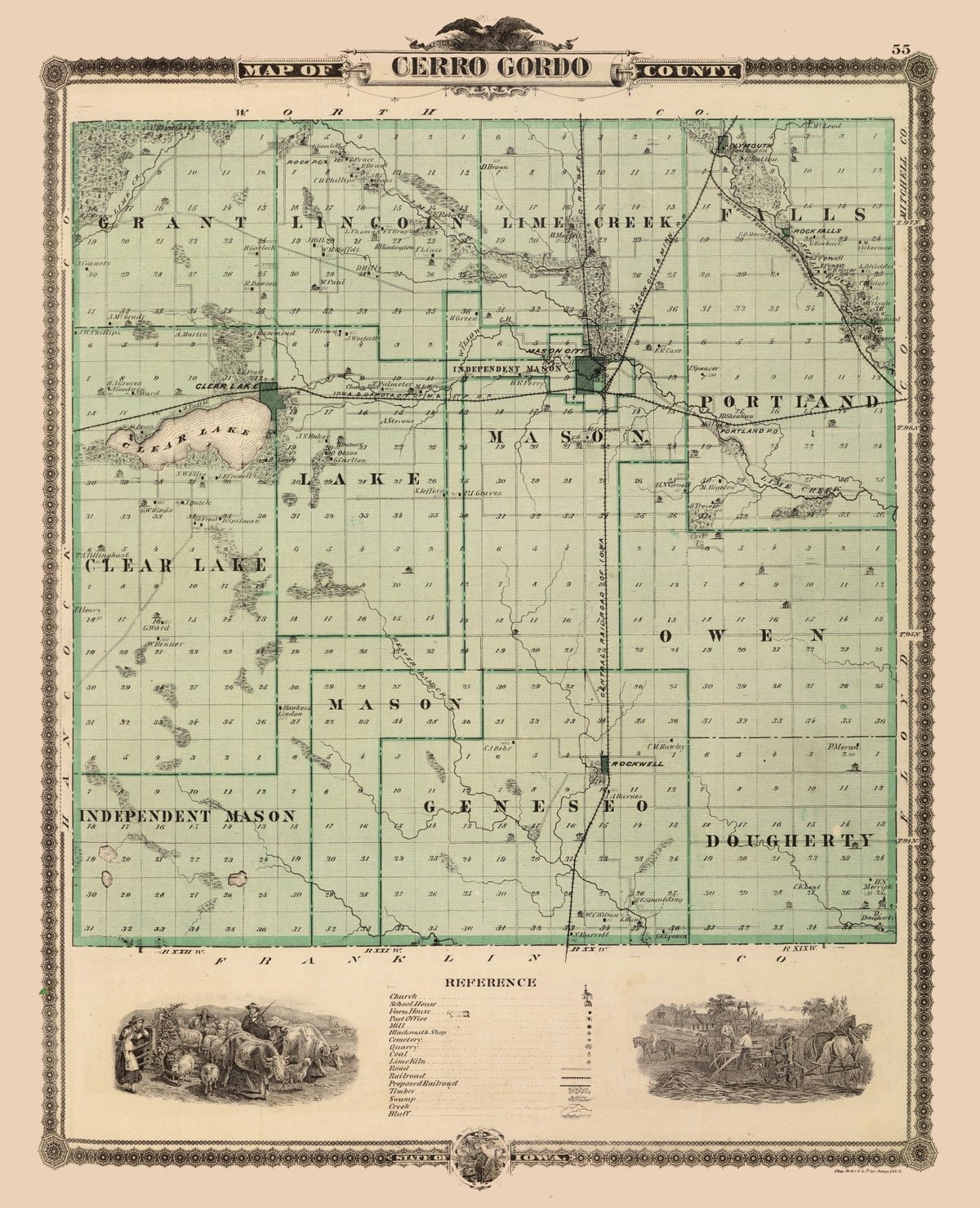 Preview of Vintage Map of Cerro Gordo County, Iowa 1875