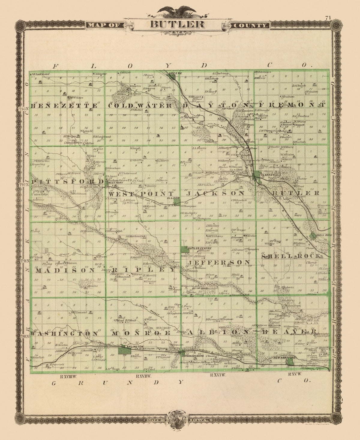 Preview of Vintage Map of Butler County, Iowa 1875