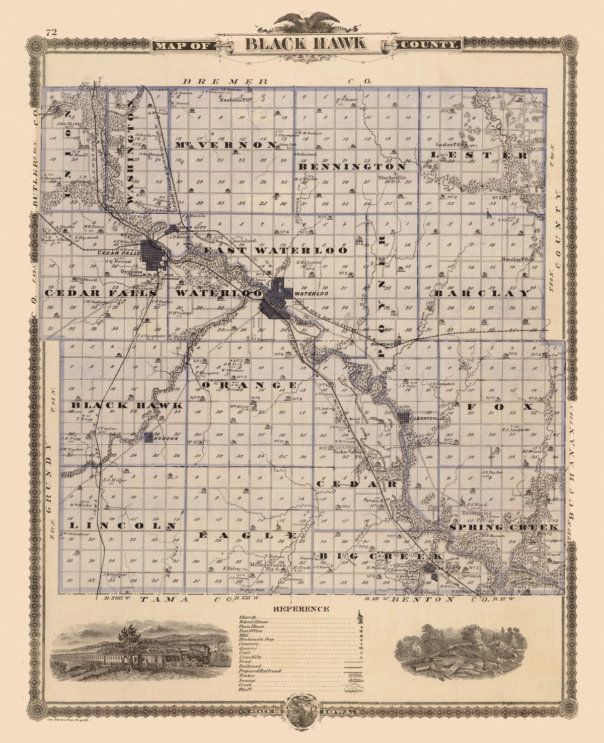 Preview of Vintage Map of Black Hawk County, Iowa 1875