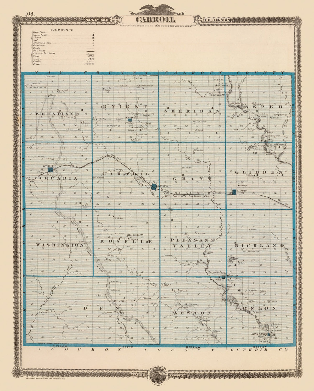 Preview of Vintage Map of Carroll County, Iowa 1875