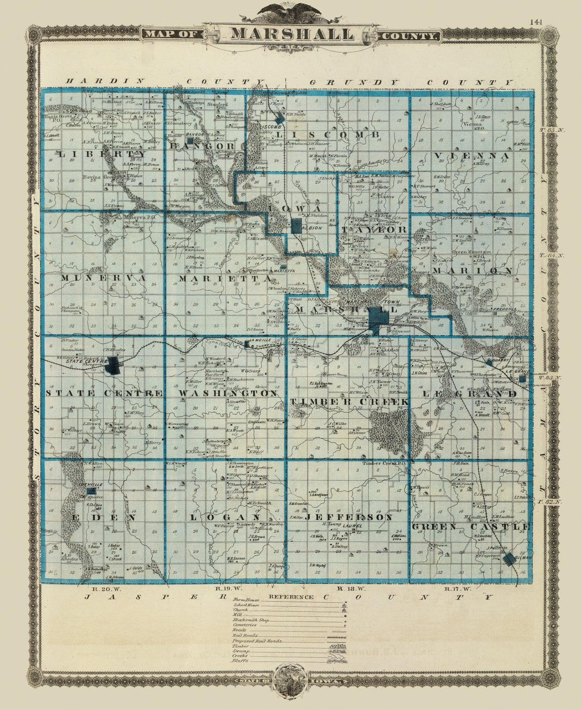 Preview of Vintage Map of Marshall County, Iowa 1875