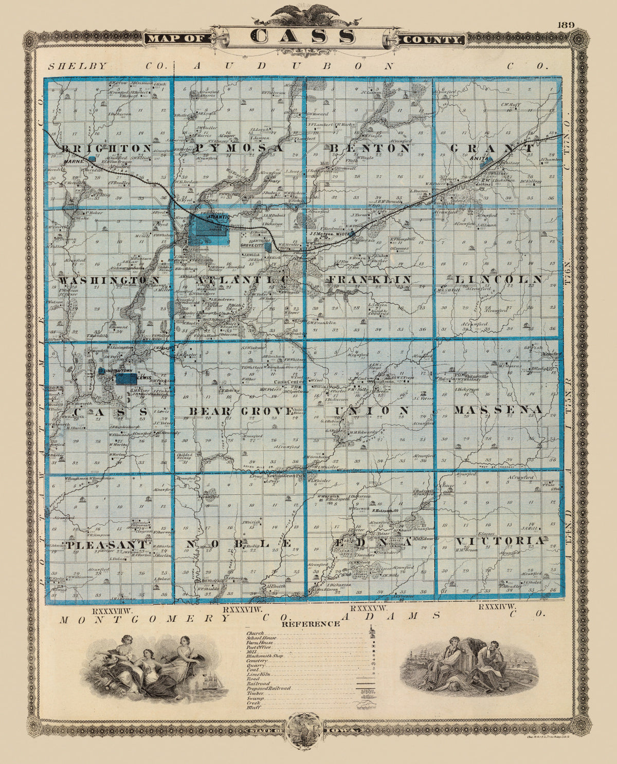 Preview of Vintage Map of Cass County, Iowa 1875