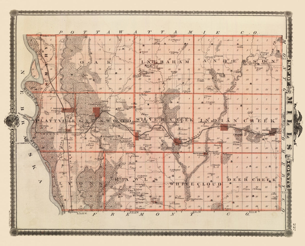 Preview of Vintage Map of Mills County, Iowa 1875