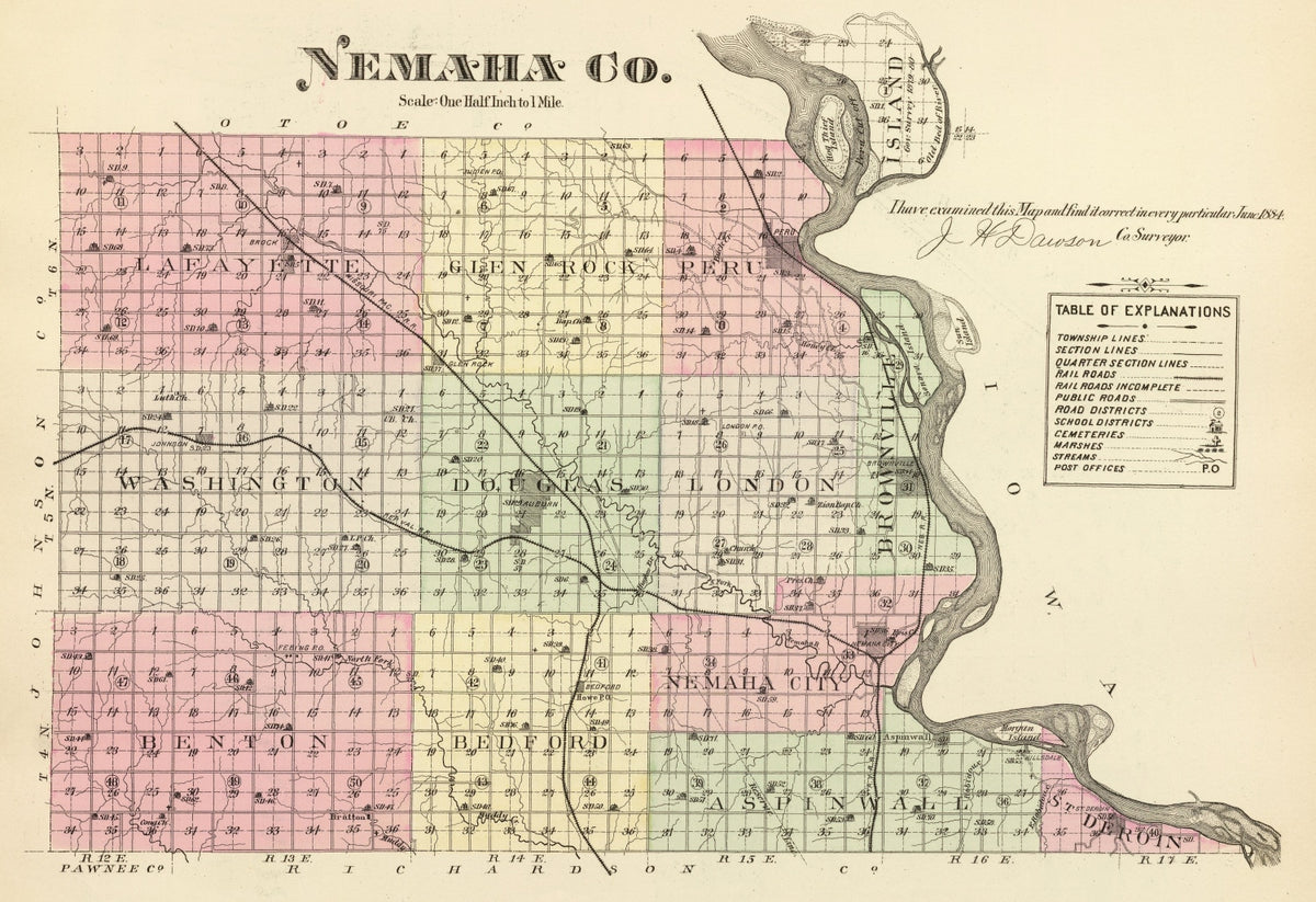 Preview of Vintage Map of Nemaha County, Nebraska 1885