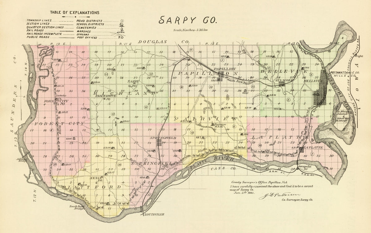 Preview of Vintage Map of Sarpy County, Nebraska 1885