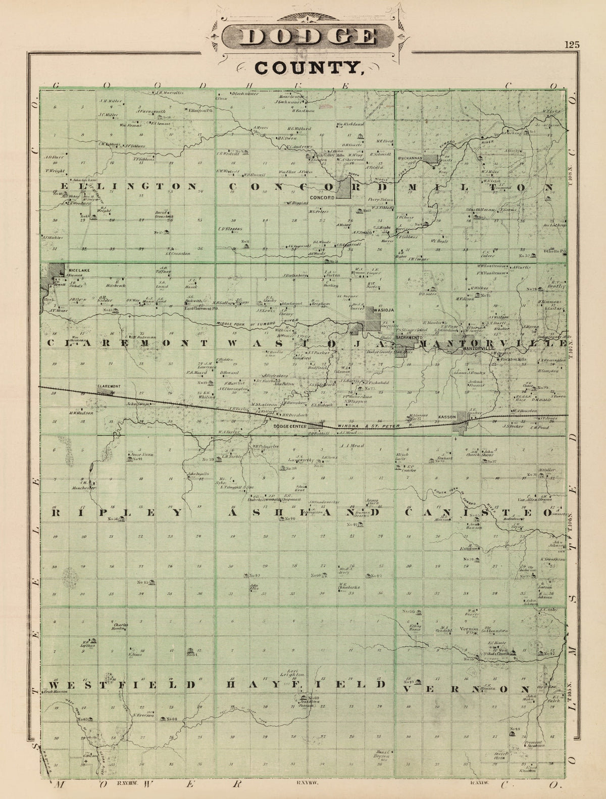 Preview of Vintage Map of Dodge County, Minnesota 1874