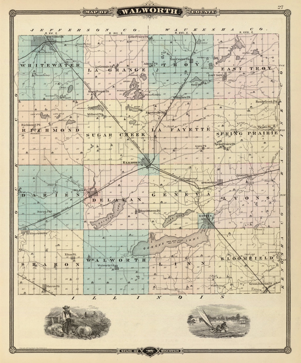 Preview of Vintage Map of Walworth County, Wisconsin 1878
