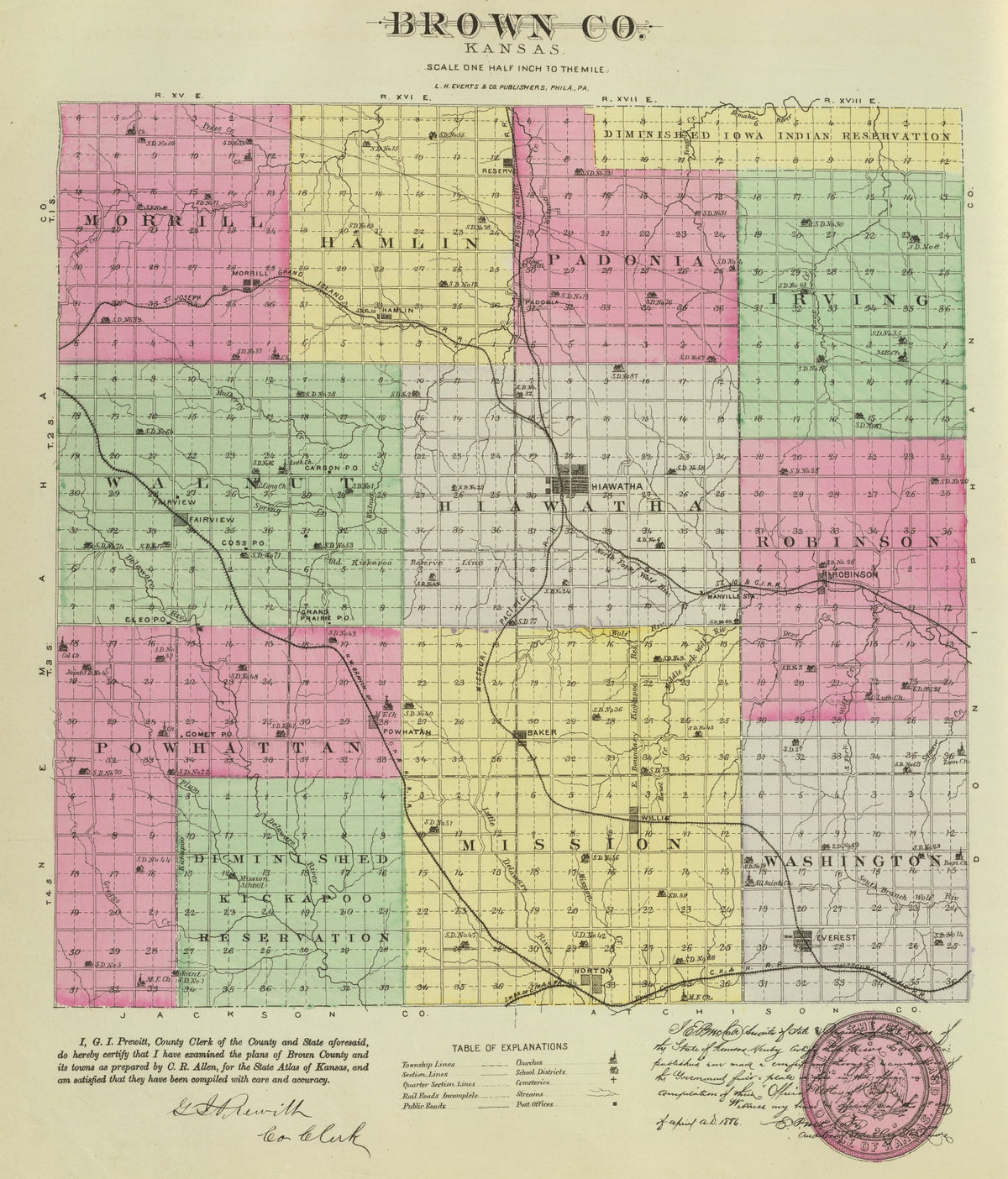 Preview of Vintage Map of Brown County, Kansas 1887