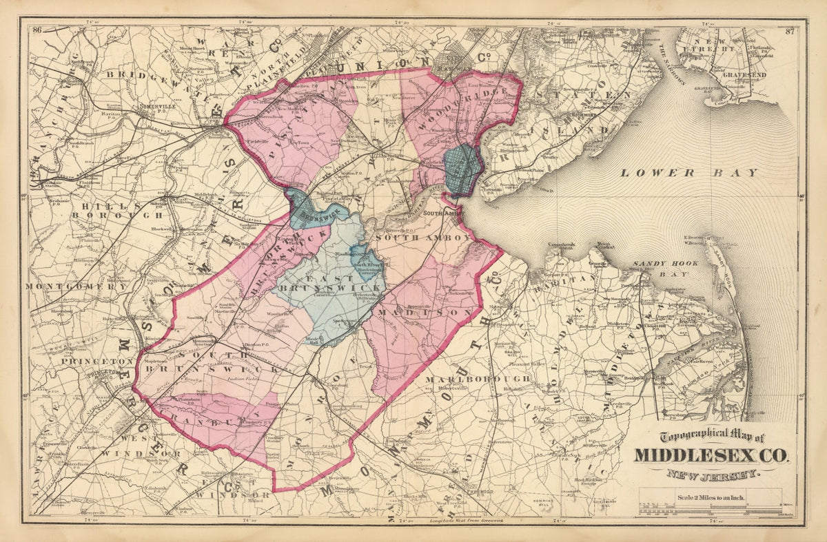 Preview of Vintage Map of Middlesex County, New Jersey 1872