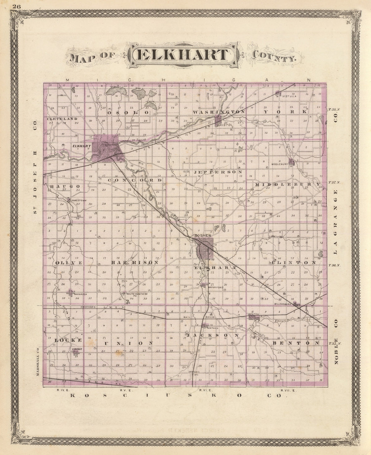 Preview of Vintage Map of Elkhart County, Indiana 1876