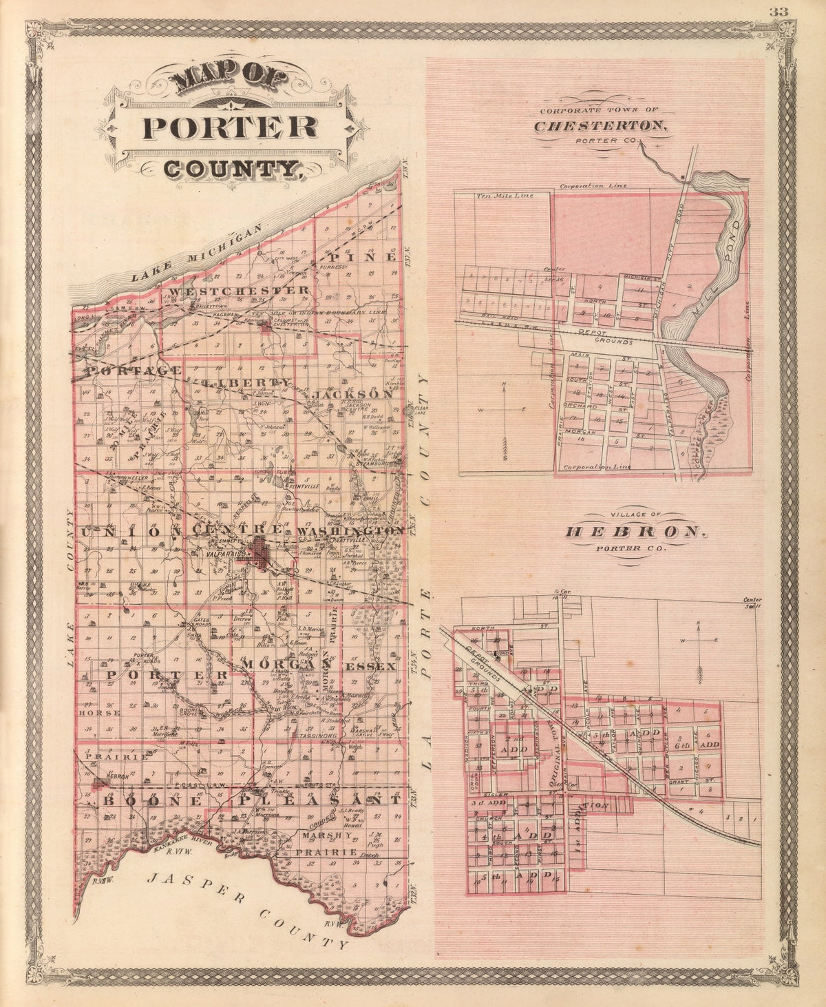Preview of Vintage Map of Porter County, Indiana 1876