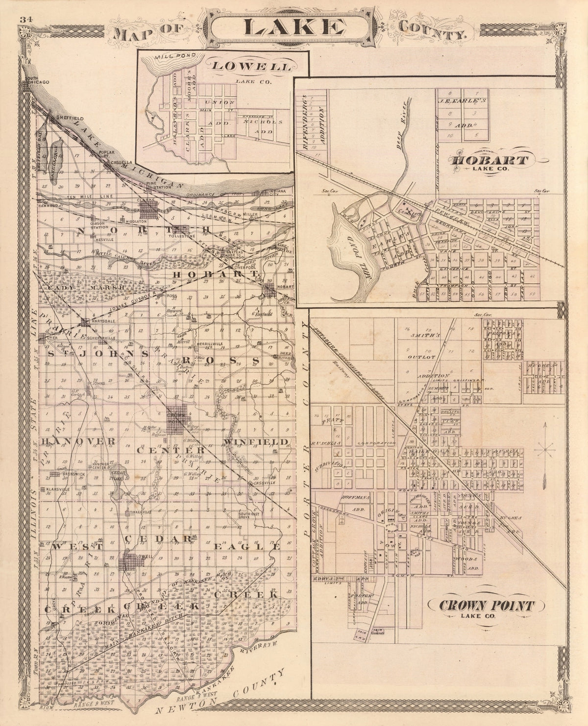 Preview of Vintage Map of Lake County, Indiana 1876