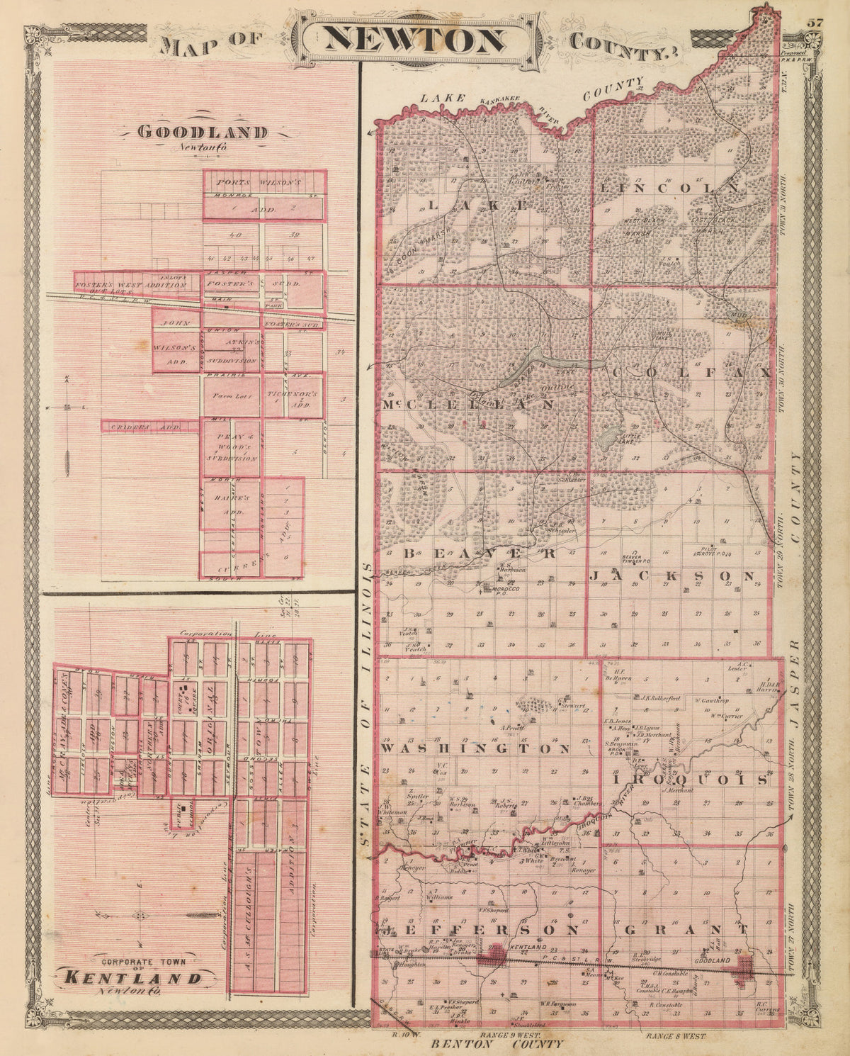 Preview of Vintage Map of Newton County, Indiana 1876