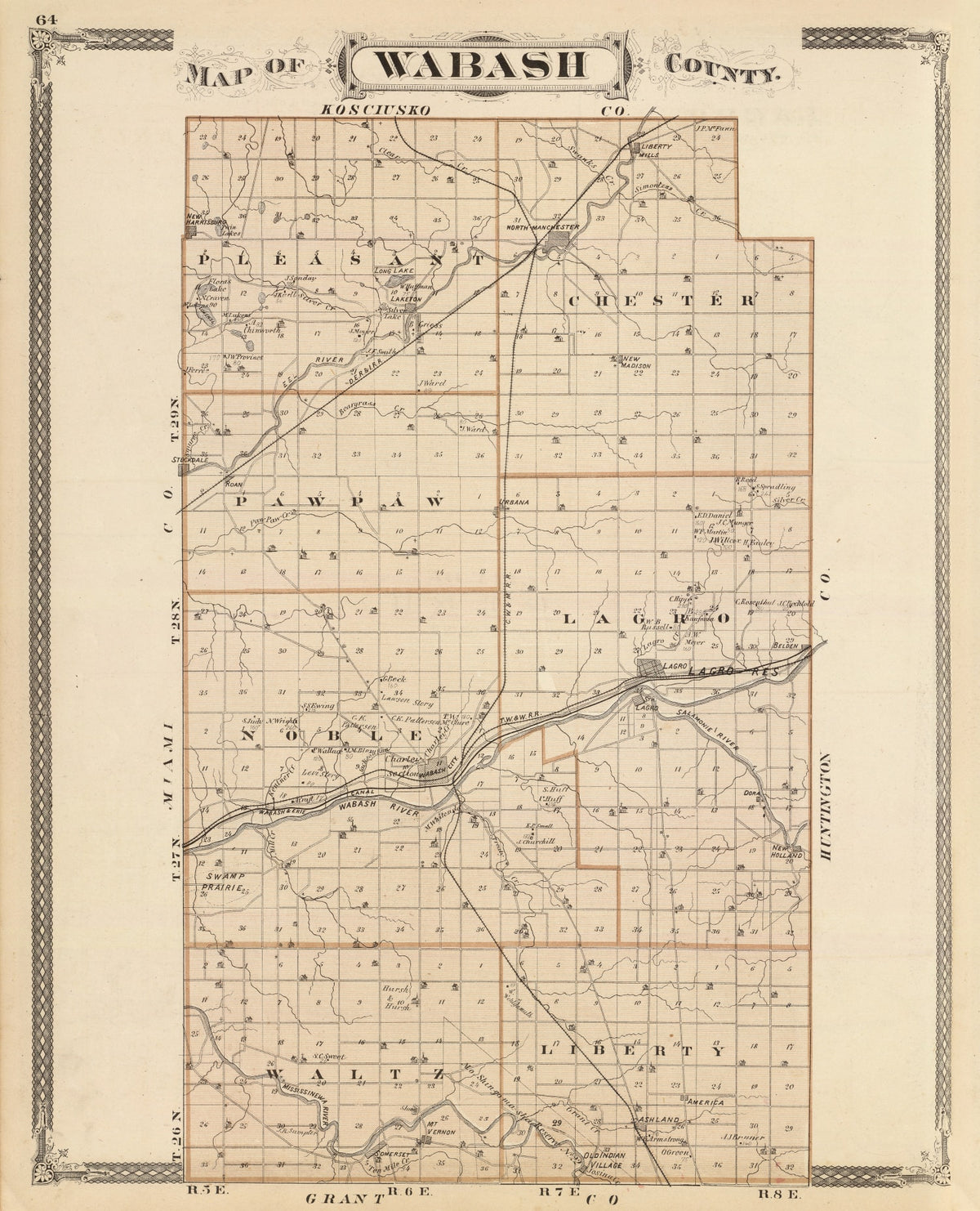 Preview of Vintage Map of Wabash County, Indiana 1876
