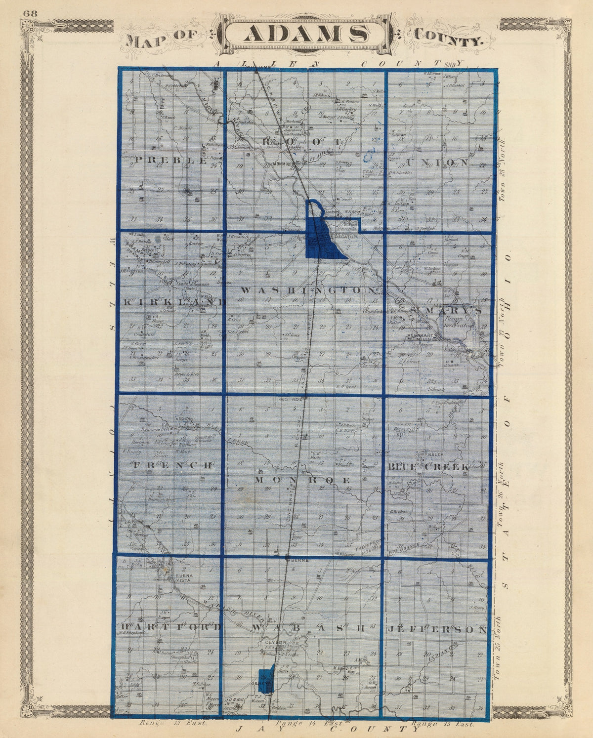Preview of Vintage Map of Adams County, Indiana 1876
