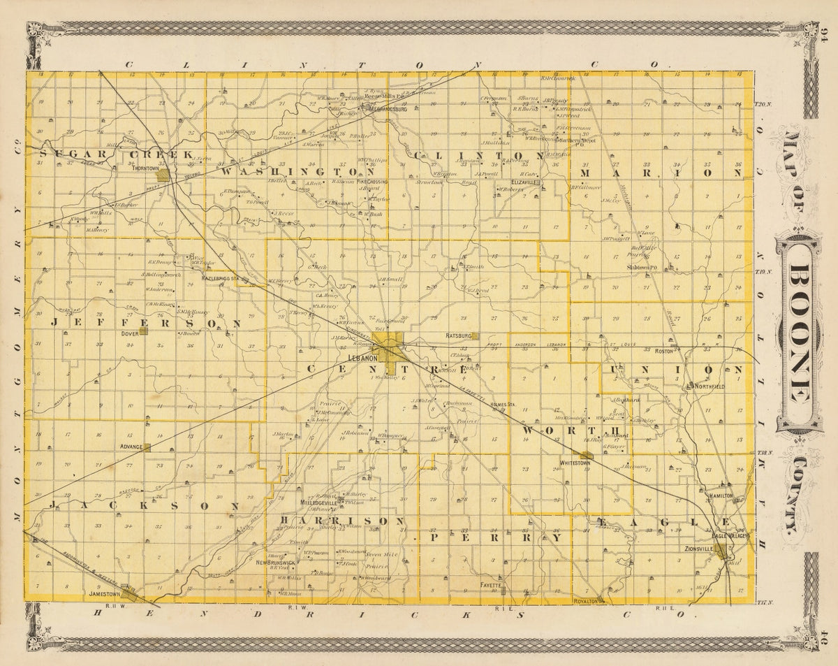 Preview of Vintage Map of Boone County, Indiana 1876