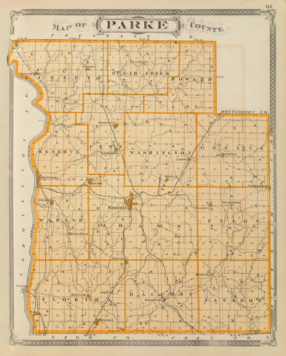 Preview of Vintage Map of Parke County, Indiana 1876