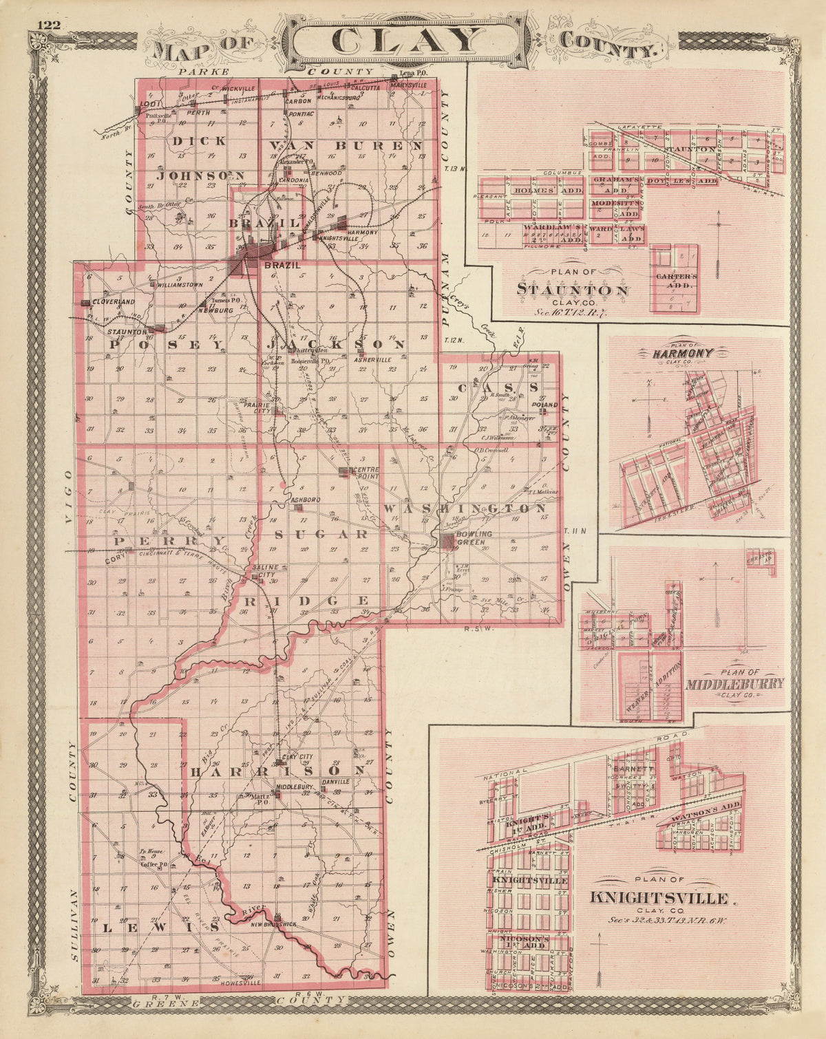 Preview of Vintage Map of Clay County, Indiana 1876