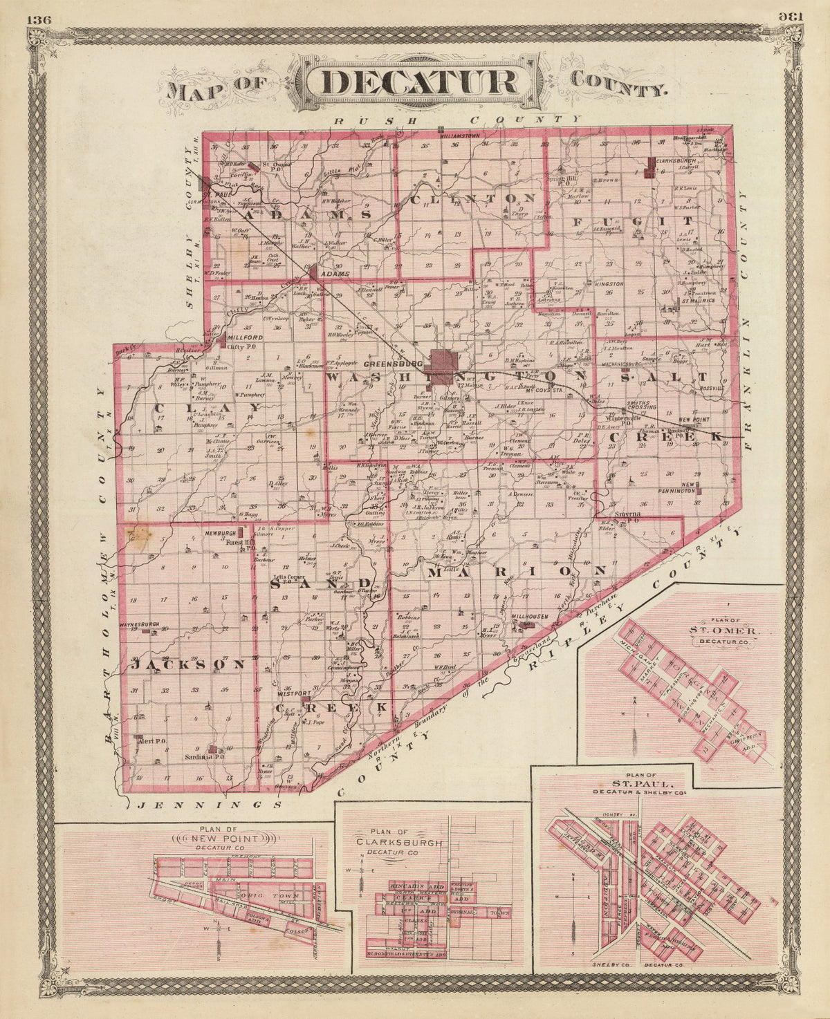 Preview of Vintage Map of Decatur County, Indiana 1876