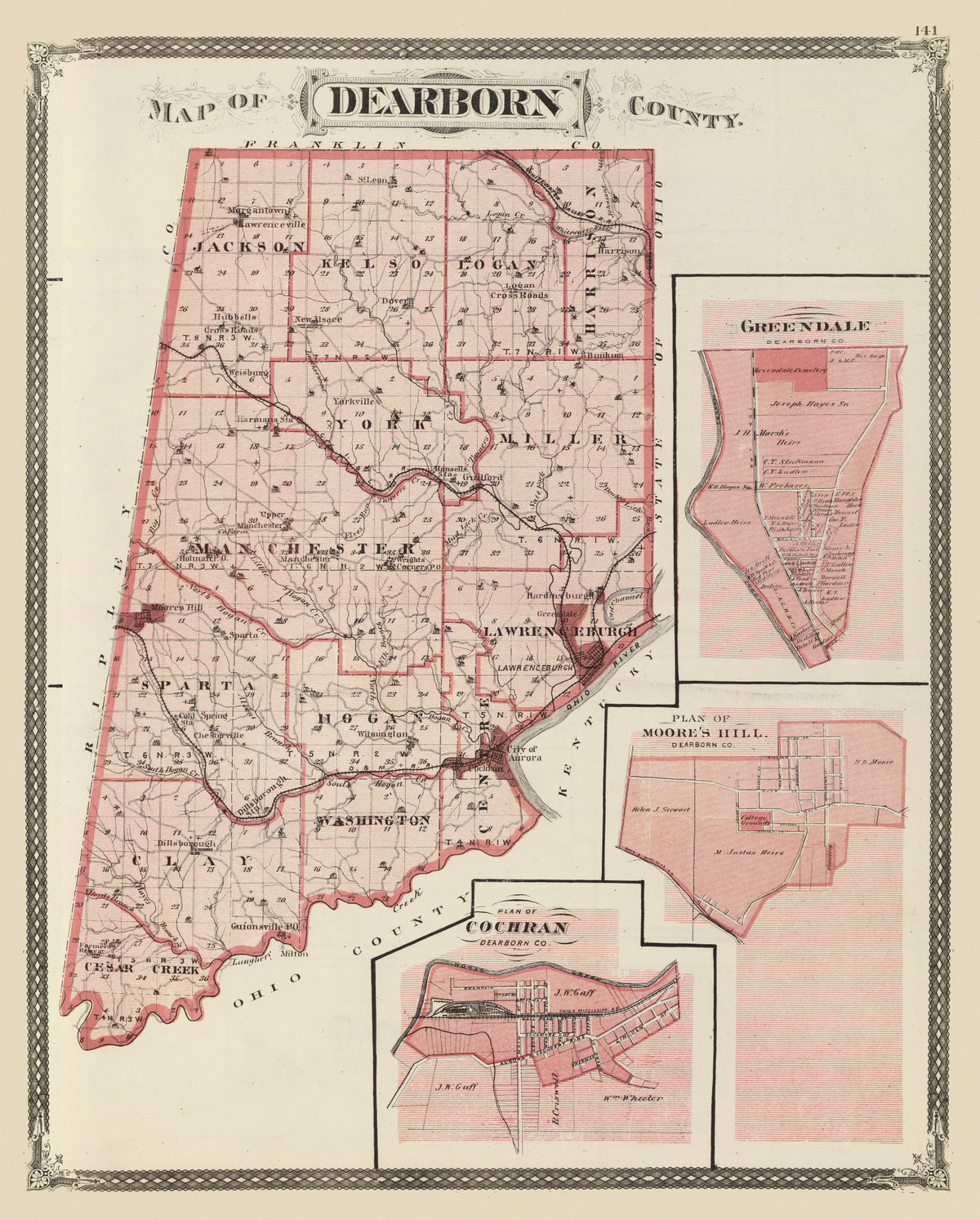 Preview of Vintage Map of Dearborn County, Indiana 1876