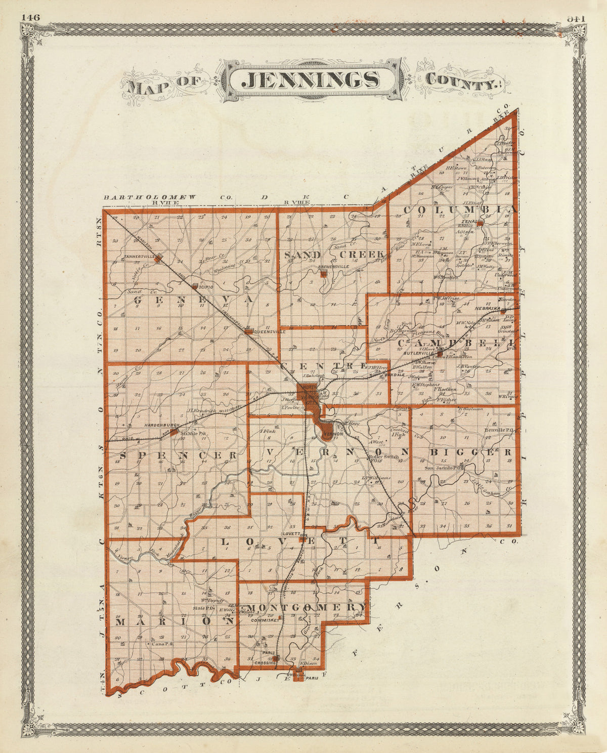 Preview of Vintage Map of Jennings County, Indiana 1876
