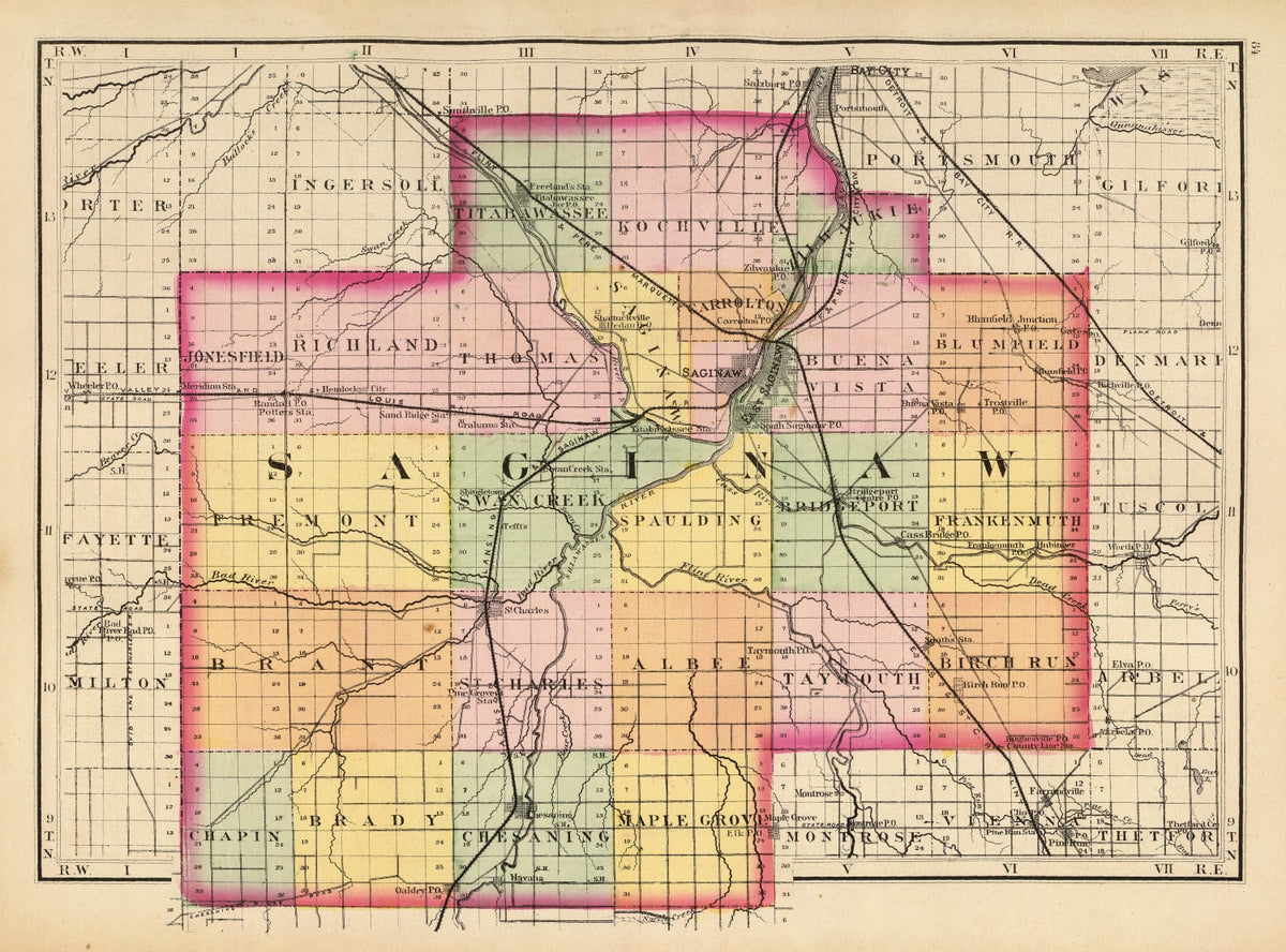 Preview of Vintage Map of Saginaw County, Michigan 1873