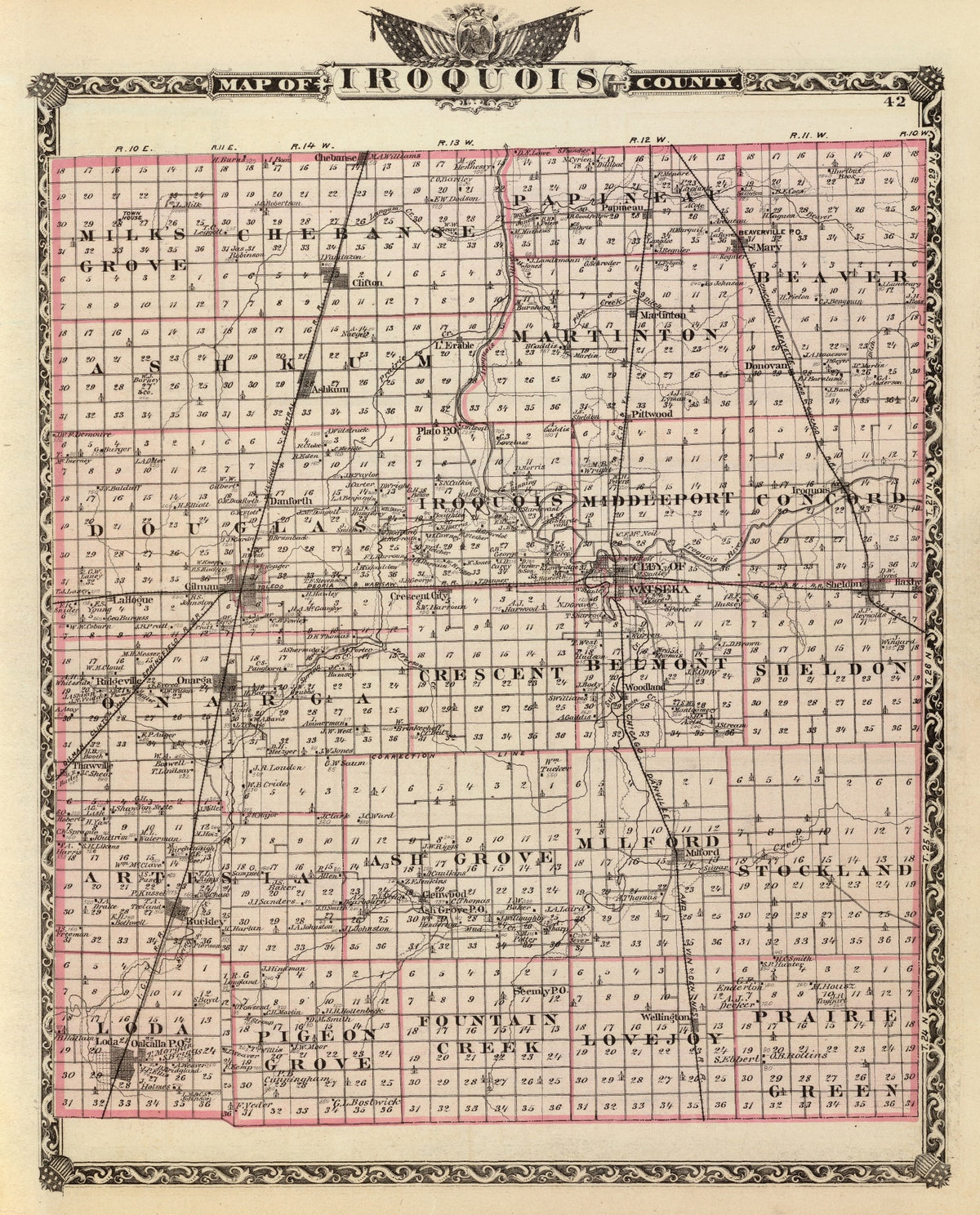 Preview of Vintage Map of Iroquois County, Illinois 1876