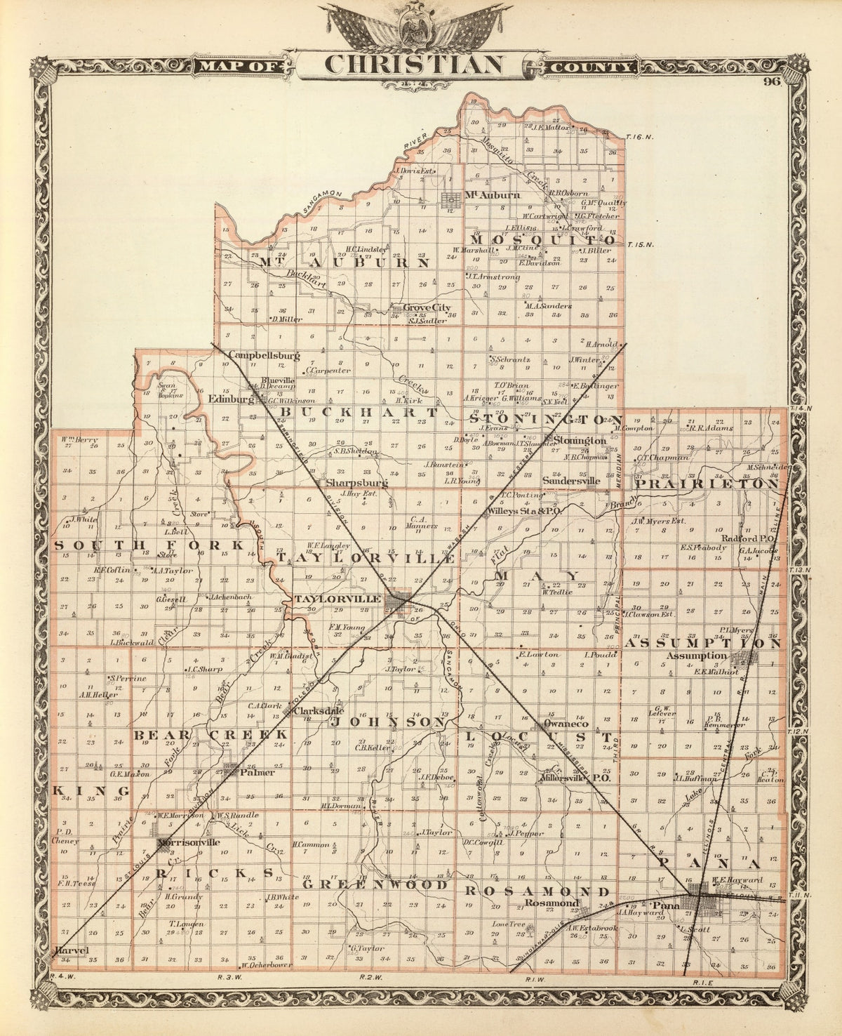 Preview of Vintage Map of Christian County, Illinois 1876