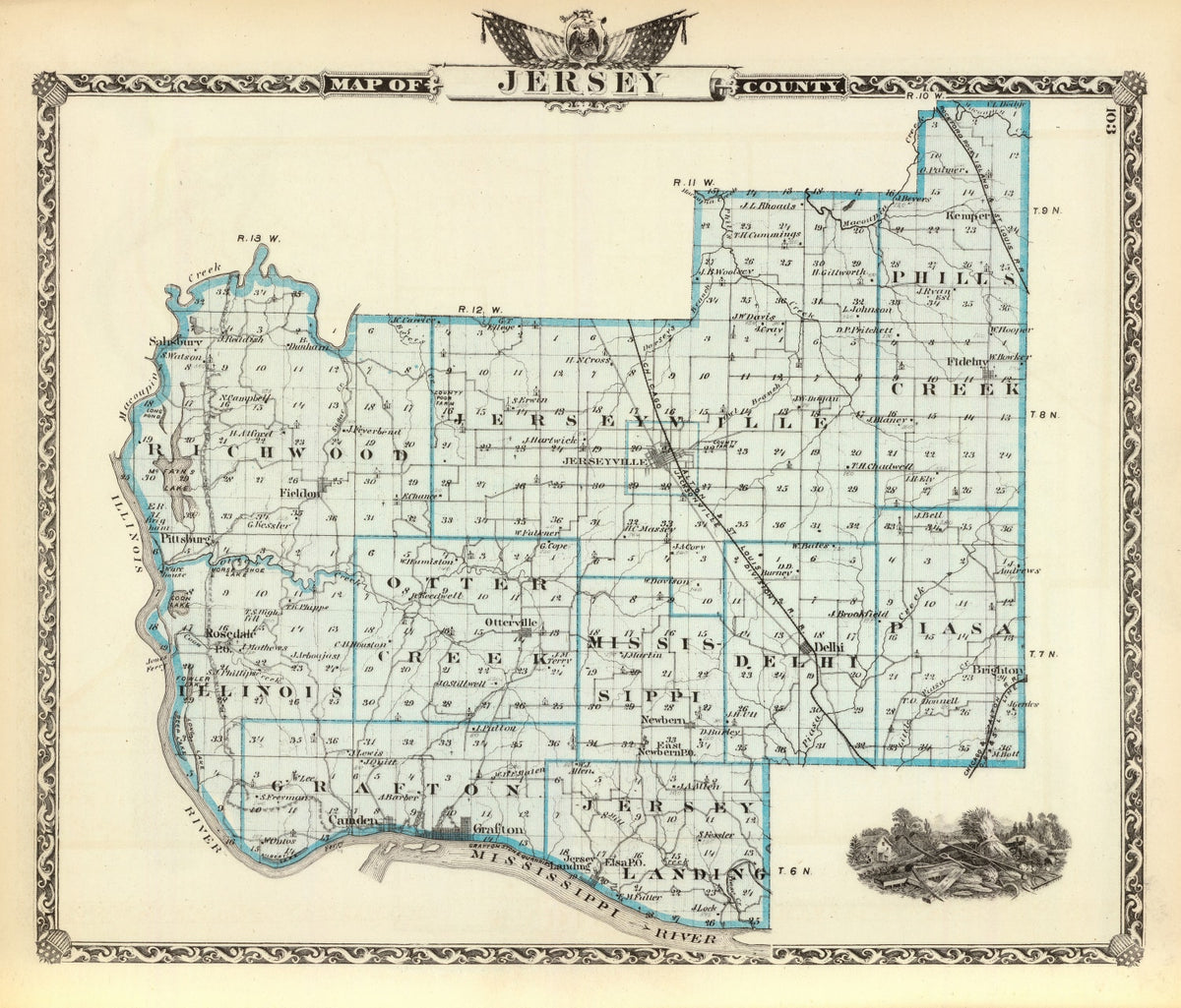 Preview of Vintage Map of Jersey County, Illinois 1876