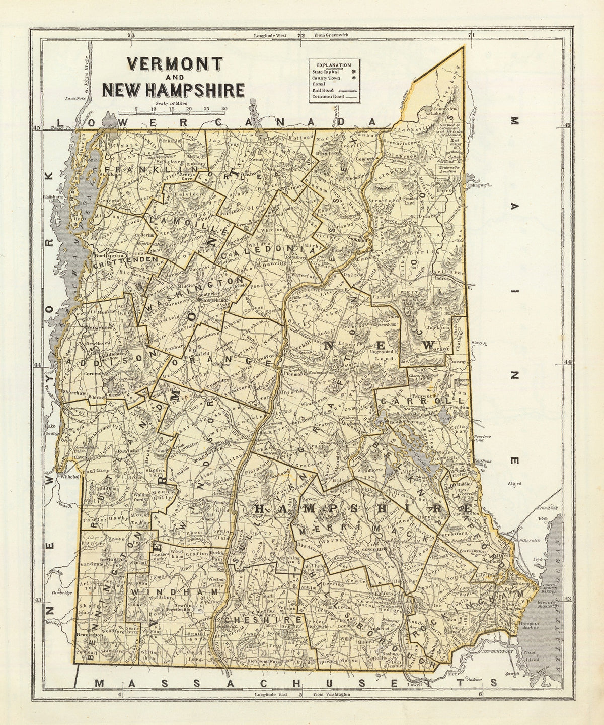 Preview of Vintage Map of Vermont & New Hampshire 1842