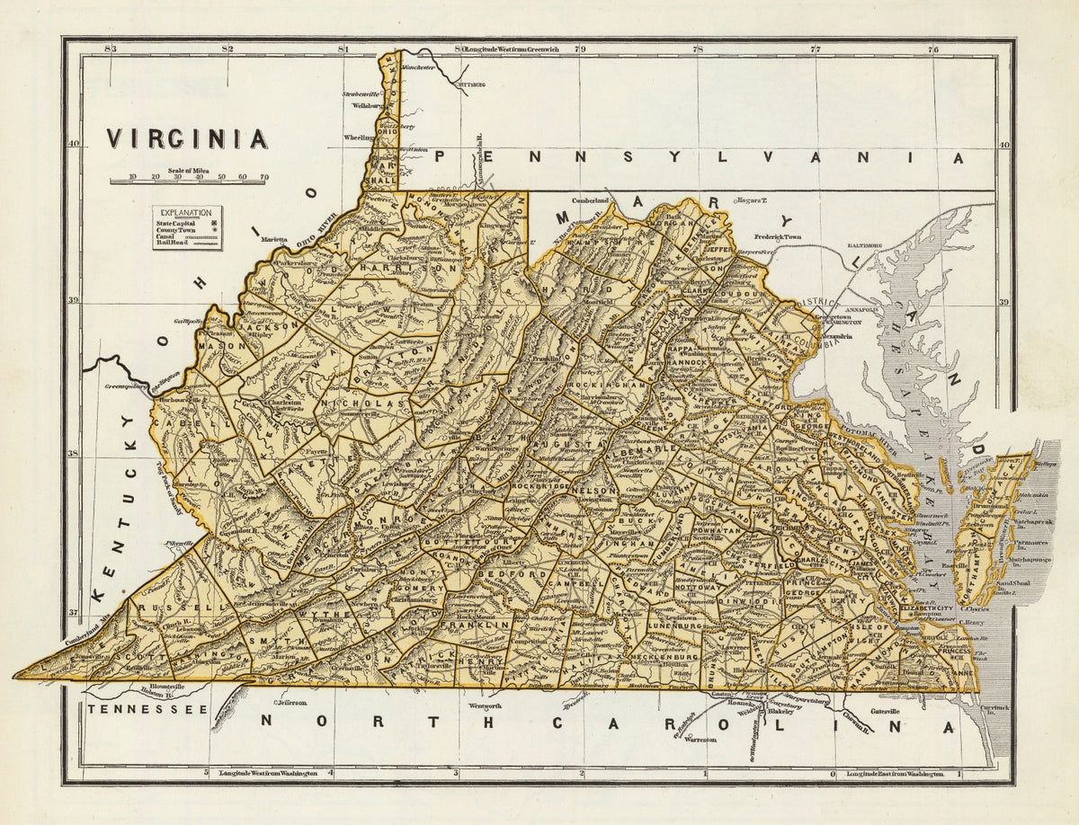 Preview of Vintage Map of Virginia 1842
