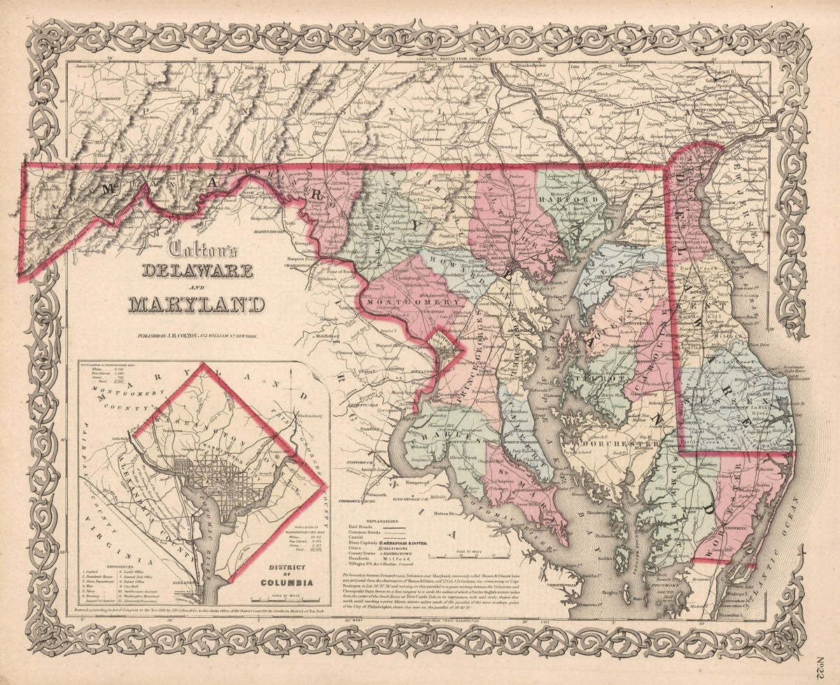 Preview of Vintage Map of Maryland & Delaware 1861