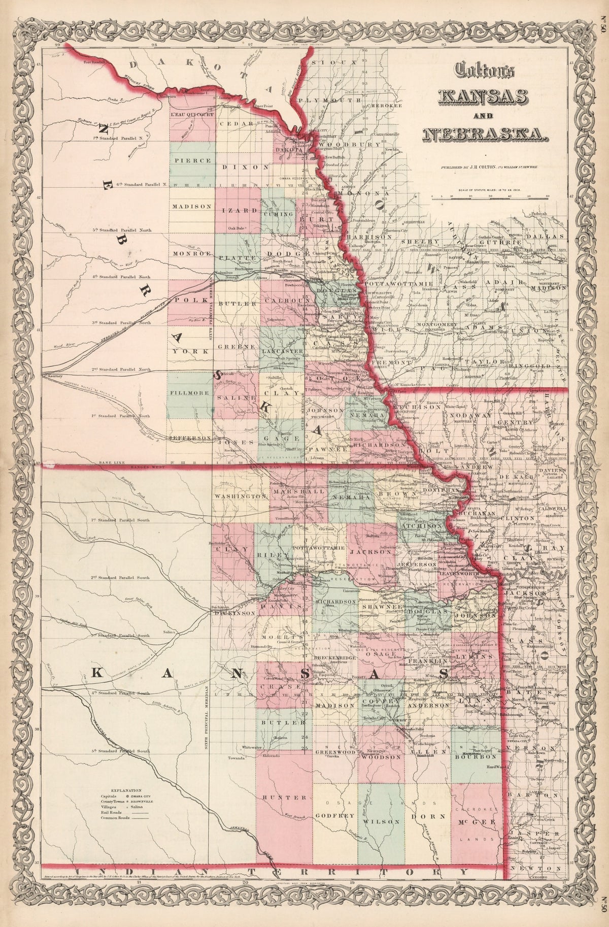 Preview of Vintage Map of Kansas & Nebraska 1861