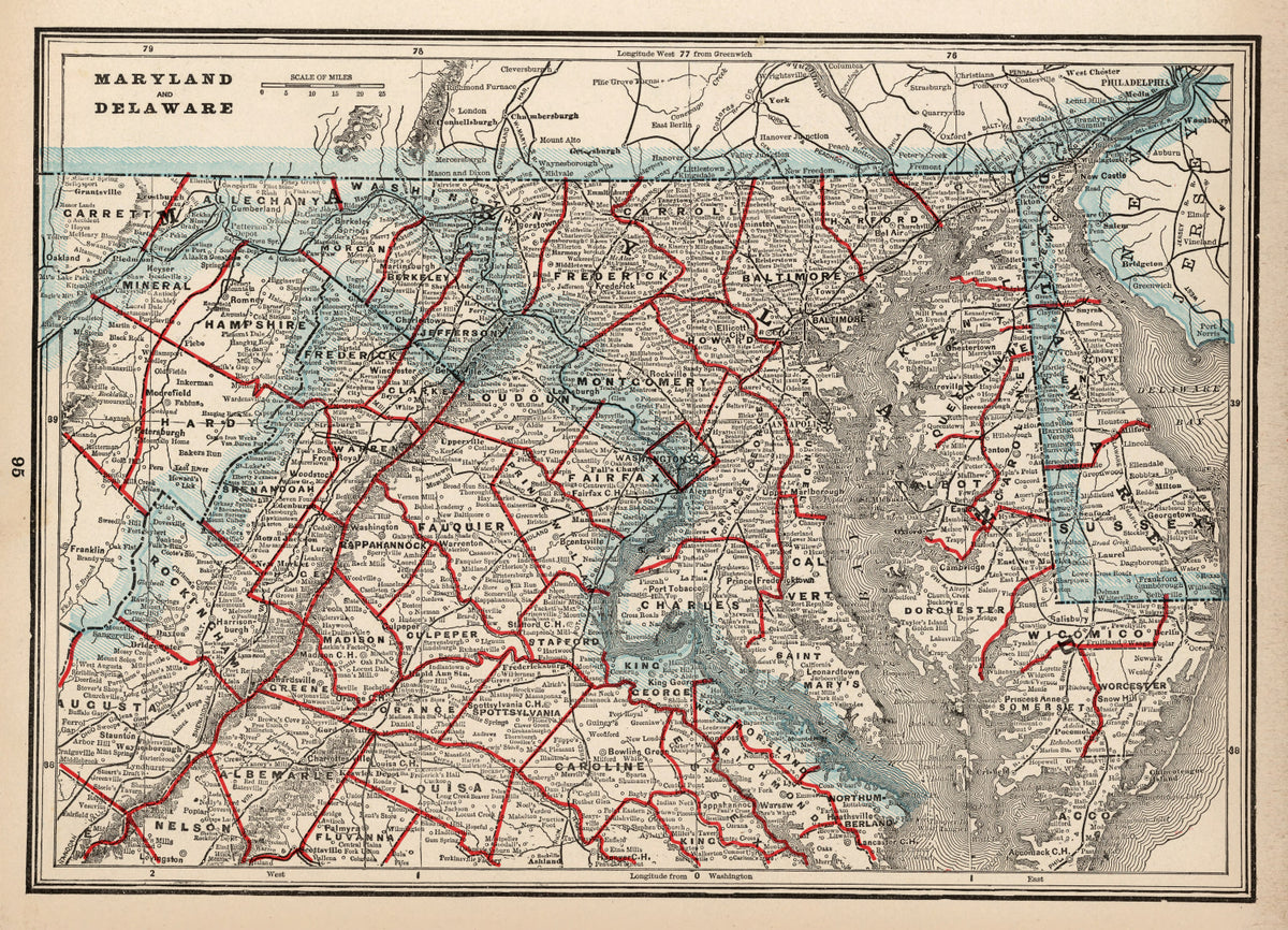 Preview of Vintage Map of Maryland & Delaware 1893