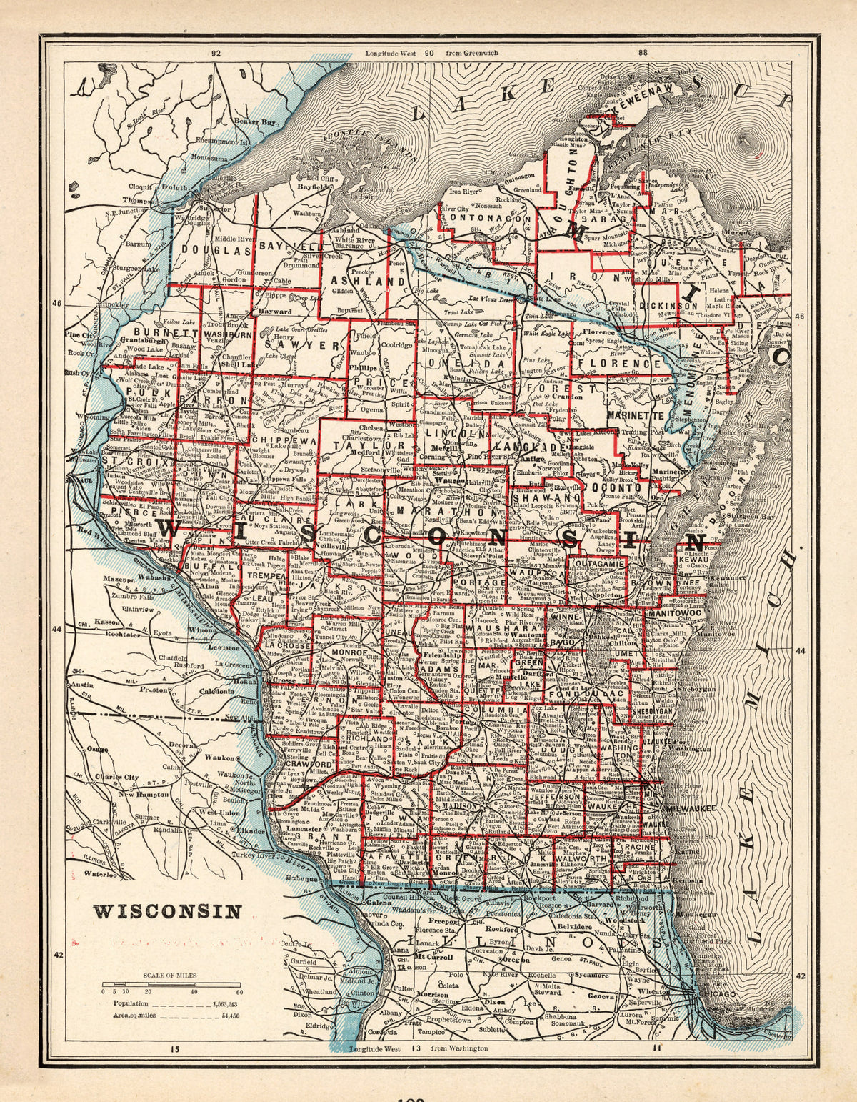 Preview of Vintage Map of Wisconsin 1893