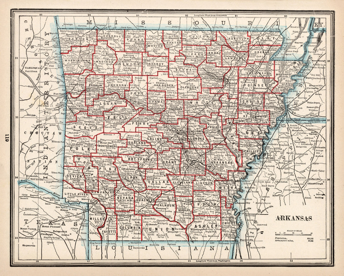 Preview of Vintage Map of Arkansas 1893