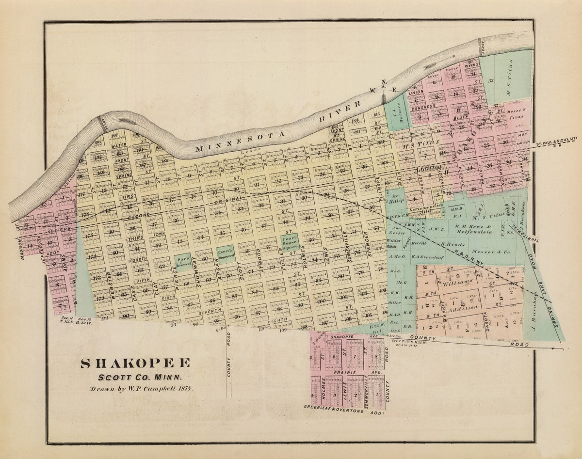 Preview of Vintage Map of Shakopee, Minnesota 1874