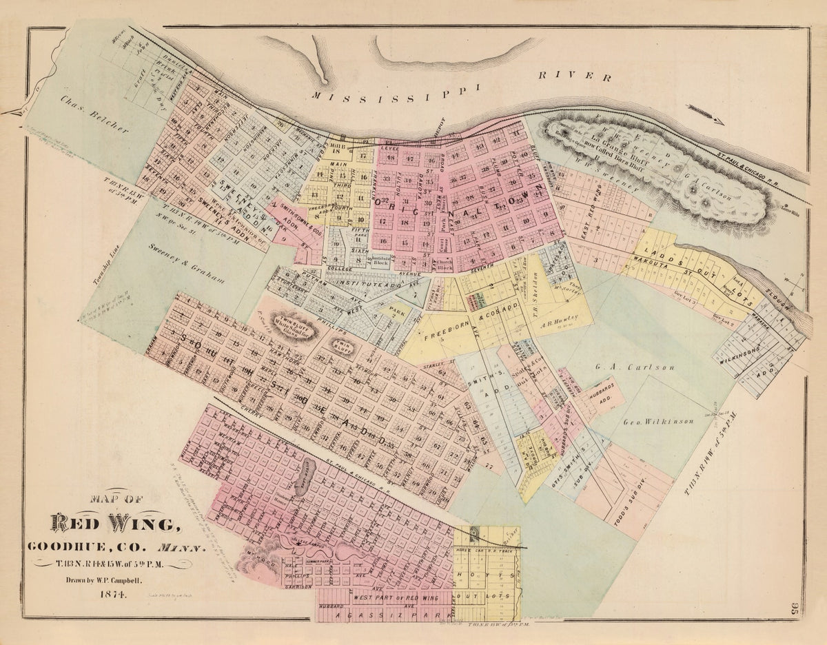 Preview of Vintage Map of Red Wing, Minnesota 1874