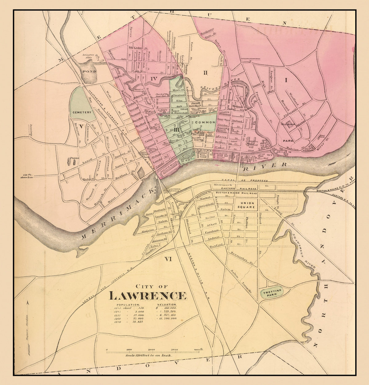 Preview of Vintage Map of Lawrence, Massachusetts 1871