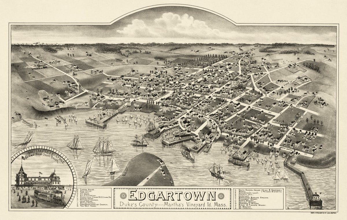Preview of Vintage Map of Edgartown, Massachusetts 1886