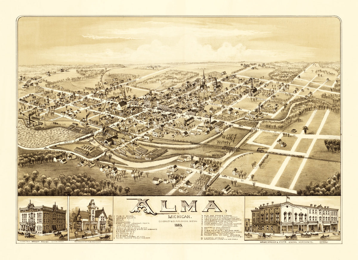 Preview of Vintage Map of Alma, Michigan 1885