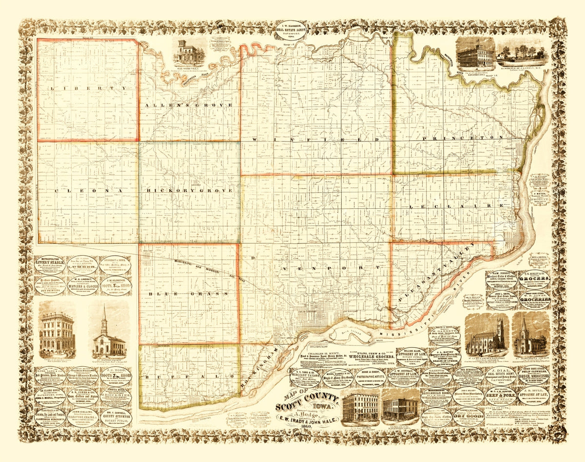 Preview of Vintage Map of Scott County, Iowa 1860