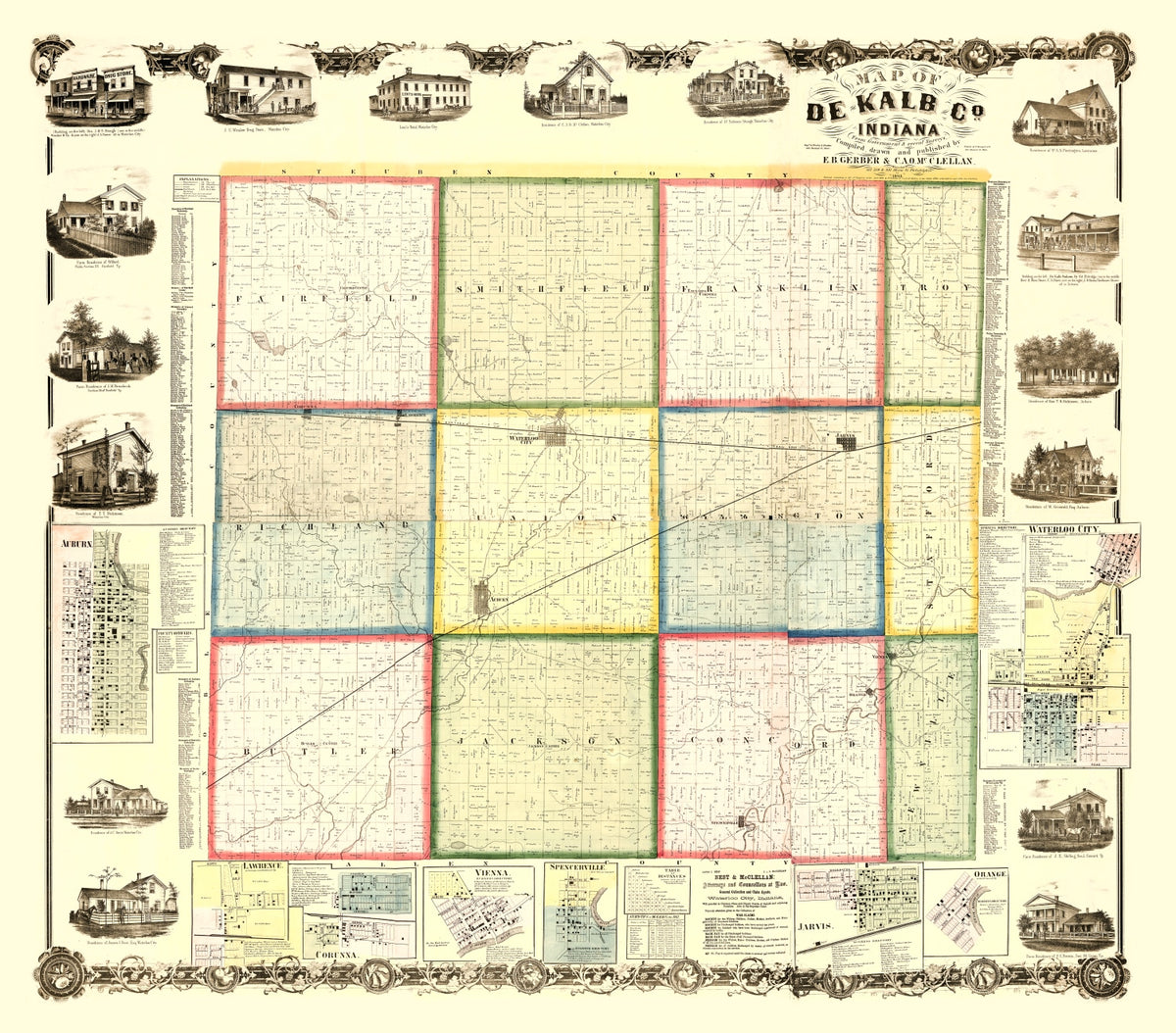 Preview of Vintage Map of Dekalb County, Indiana 1863