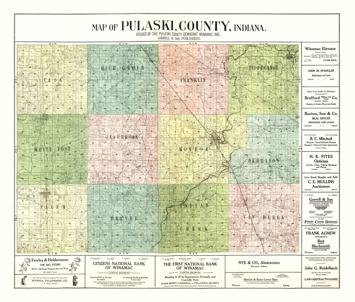 Preview of Vintage Map of Pulaski County, Indiana 1907
