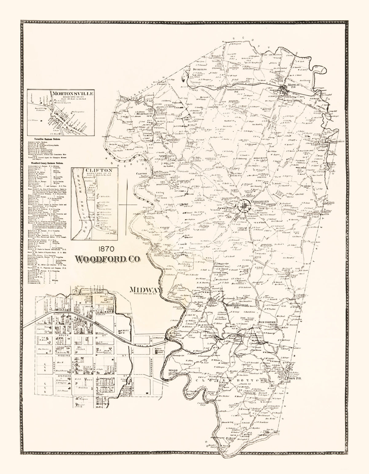 Preview of Vintage Map of Woodford County, Kentucky 1870
