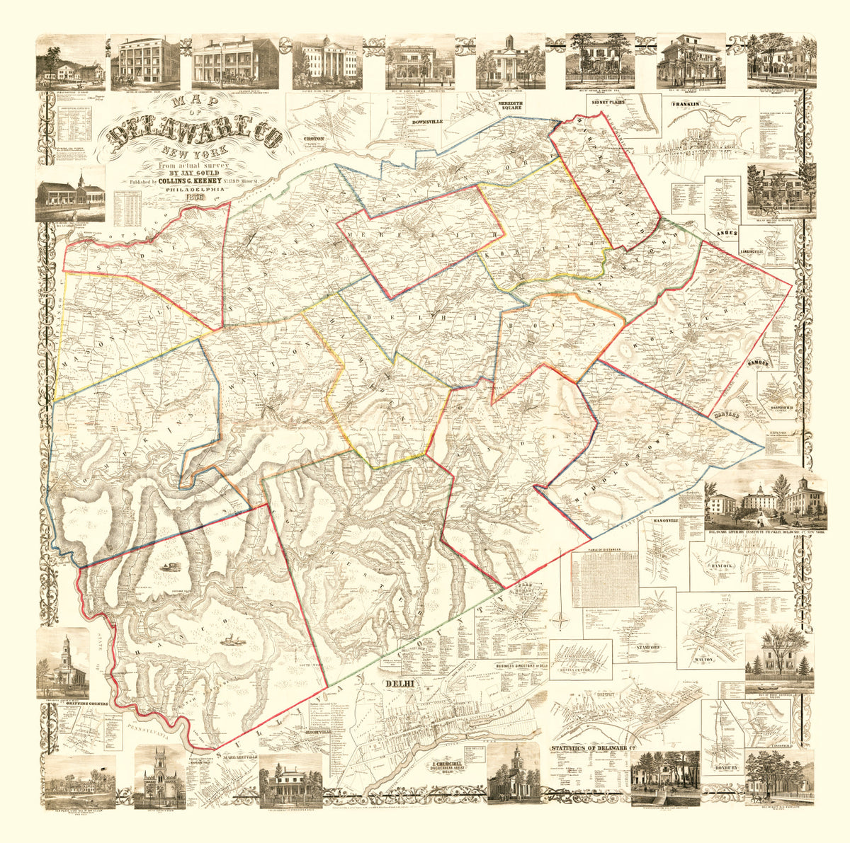 Preview of Vintage Map of Delaware County, New York 1856