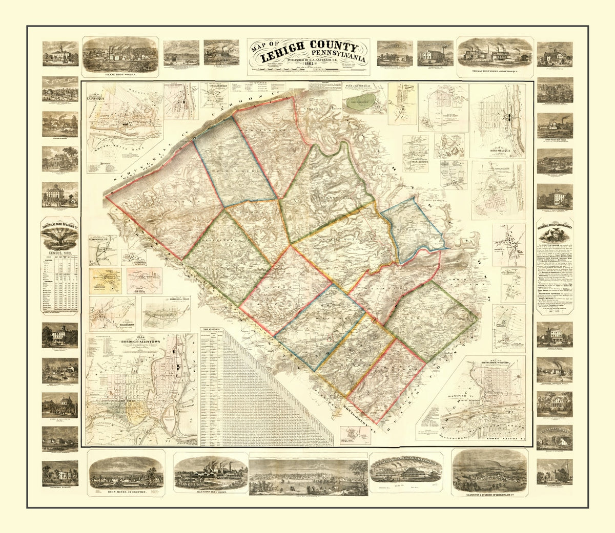 Preview of Vintage Map of Lehigh County, Pennsylvania 1865