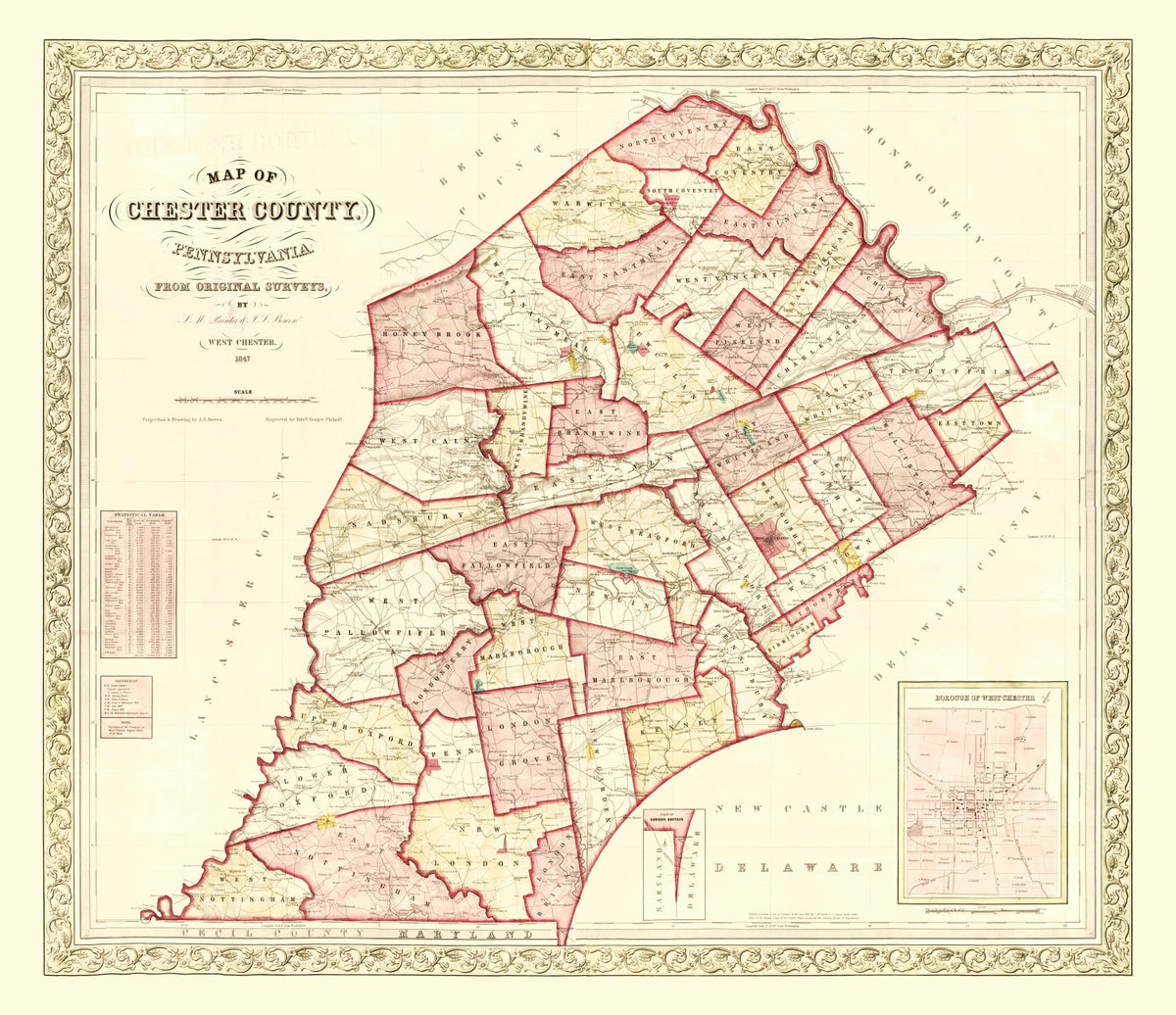 Preview of Vintage Map of Chester County, Pennsylvania 1847
